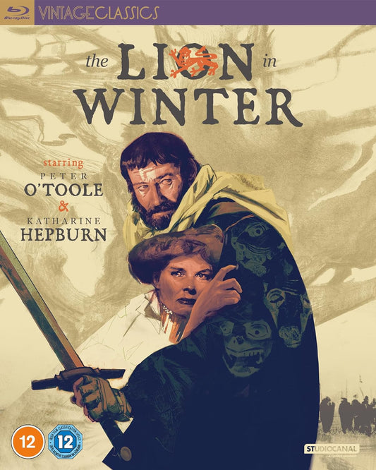 Blu-ray cover for "The Lion in Winter" featuring Peter O'Toole and Katharine Hepburn.