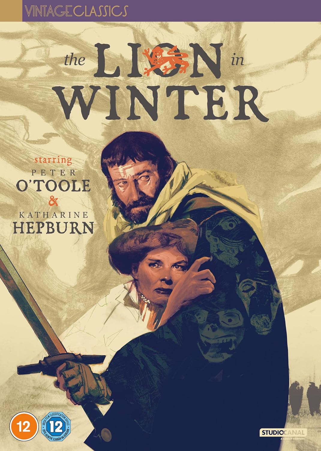 DVD cover for "The Lion in Winter" featuring Peter O'Toole and Katharine Hepburn.