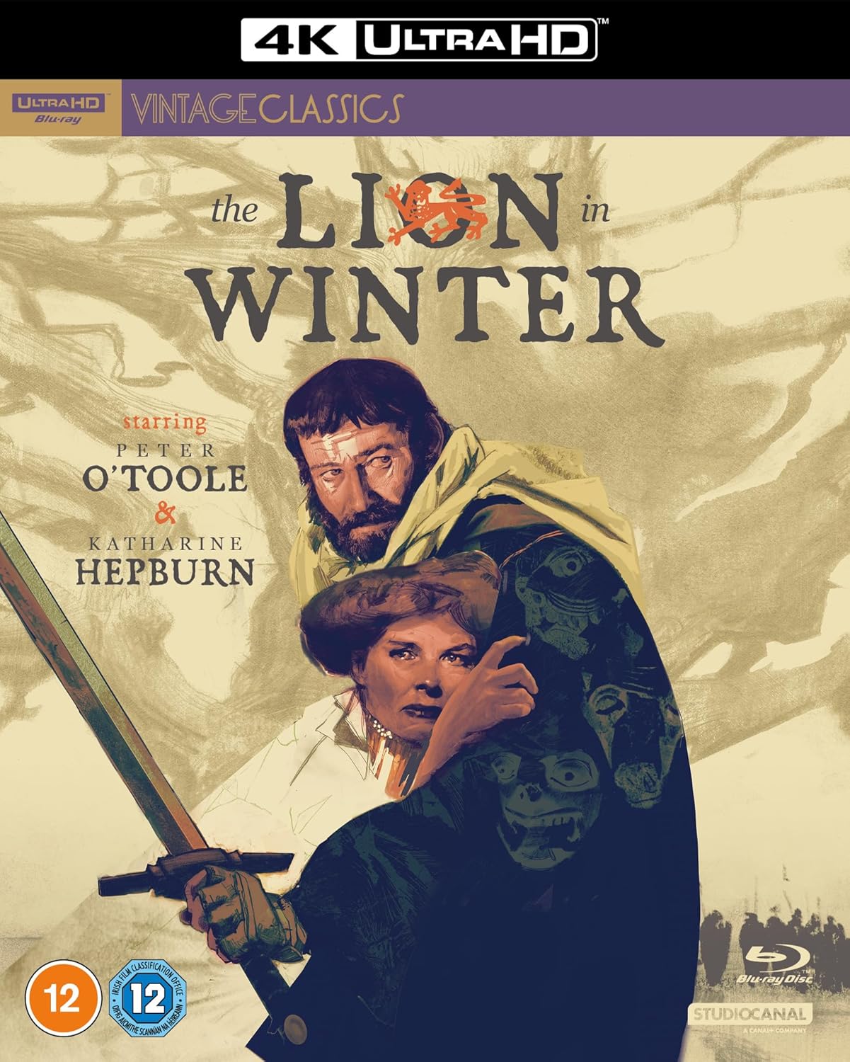 “The Lion in Winter” UHD Blu-ray cover with Peter O’Toole and Katharine Hepburn.