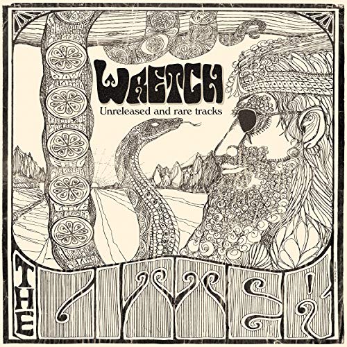 "Black and white vinyl album cover with intricate illustration of a bearded man."