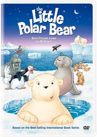 "The Little Polar Bear" DVD cover featuring cartoon polar bear and arctic animals.