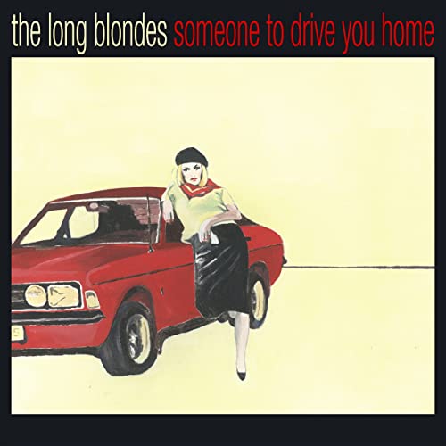 Album cover: woman leaning on a red car, pale yellow background.