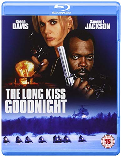 Blu-ray cover for "The Long Kiss Goodnight" featuring Geena Davis and Samuel L. Jackson.