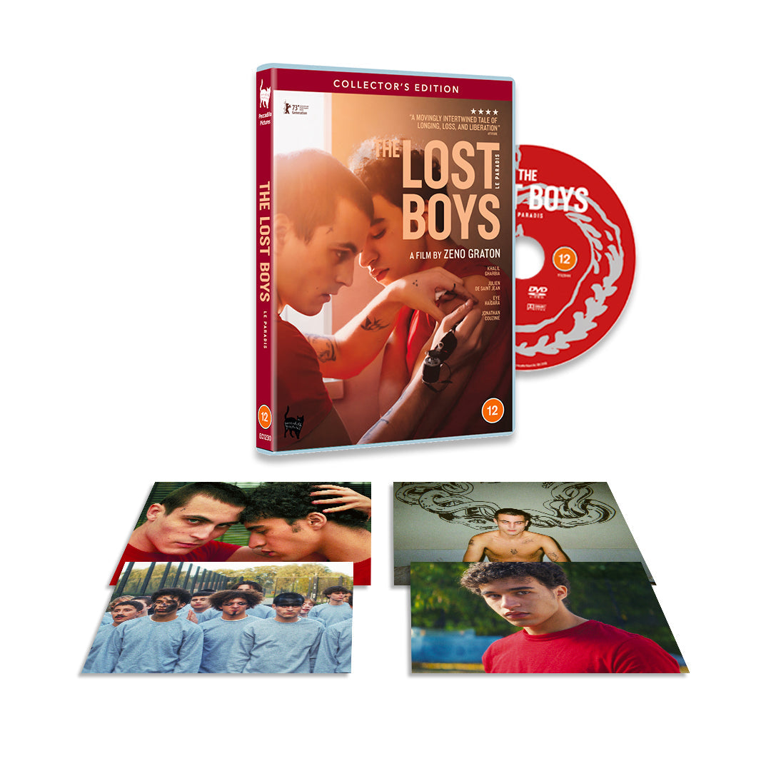 DVD cover for “The Lost Boys” featuring two young men in embrace.