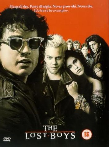 The Lost Boys DVD cover featuring a group of young people against red background.