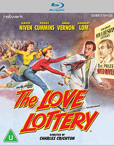 The Love Lottery" Blu-ray cover featuring illustrated characters in colorful attire.