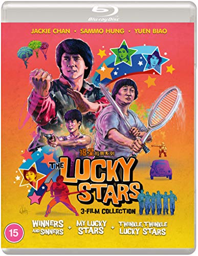 Blu-ray cover for "The Lucky Stars" featuring Jackie Chan and martial arts action.