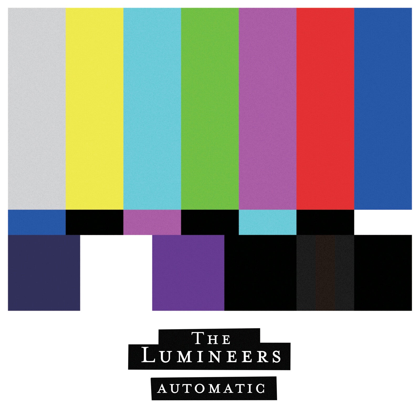 The Lumineers "Automatic" vinyl record cover with color test pattern.