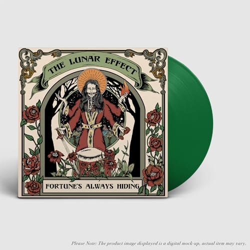Vinyl record with ornate cover art featuring a figure in red and green.