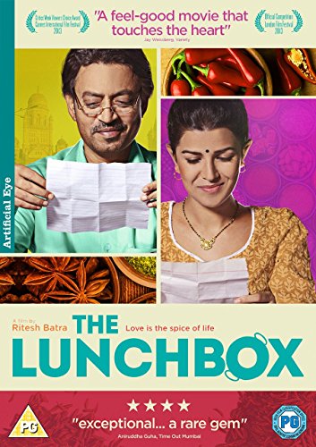 DVD cover for “The Lunchbox” featuring two people and Indian spices.