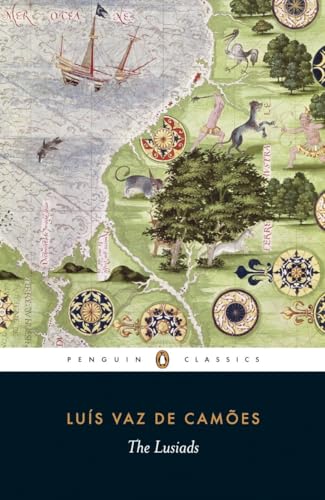Book cover of "The Lusiads" with ornate map imagery and text.