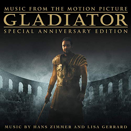 Gladiator soundtrack CD cover featuring a warrior in armor standing in an arena.