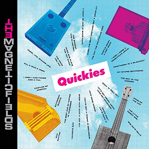 CD cover for The Magnetic Fields’ “Quickies” featuring guitars and song titles.