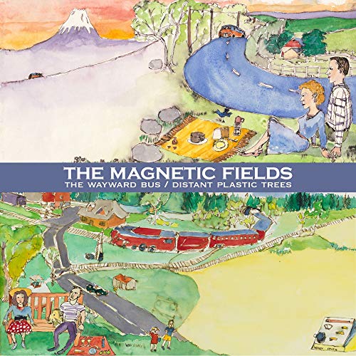 Painted album cover for The Magnetic Fields’ “Wayward Bus / Distant Plastic Trees.”