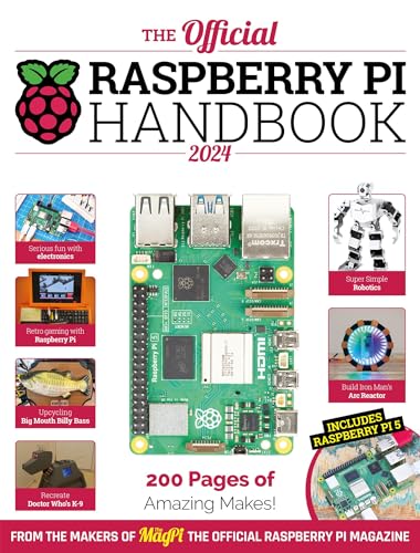 Cover of The Official Raspberry Pi Handbook 2024 featuring a Raspberry Pi 5 board.