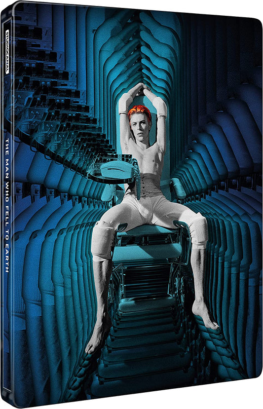 Steelbook case with David Bowie sitting on a chair, surrounded by multiple rows of chairs.