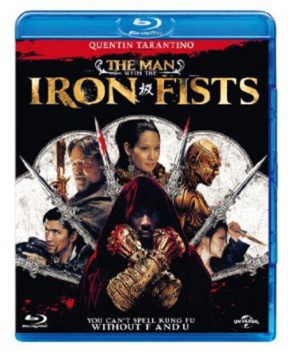 Blu-ray cover for "The Man With The Iron Fists" featuring characters with weapons.