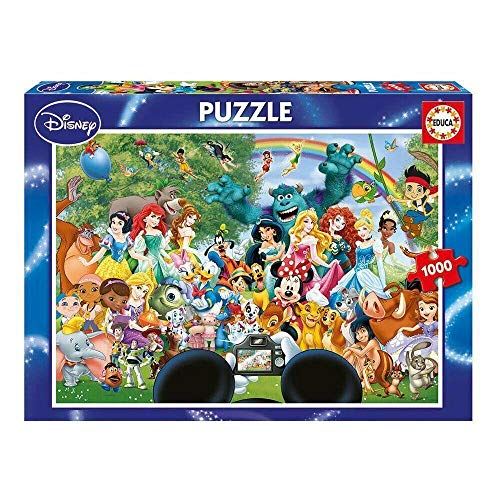 Educa 1000-piece Disney jigsaw puzzle box featuring a collage of many animated Disney characters.