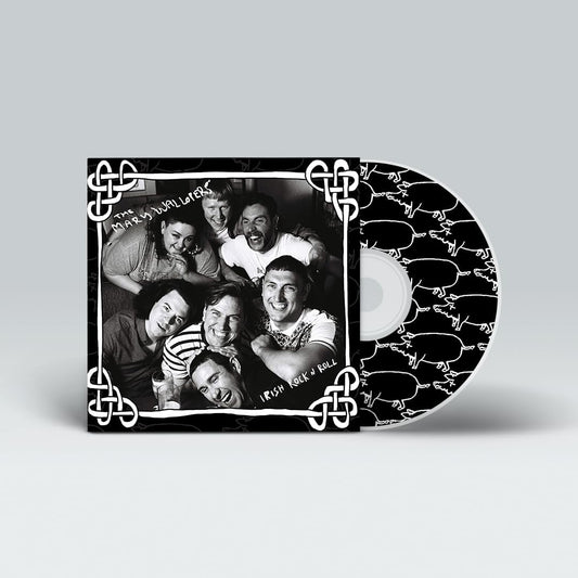 CD cover featuring a black and white group photo of The Mary Wallopers.