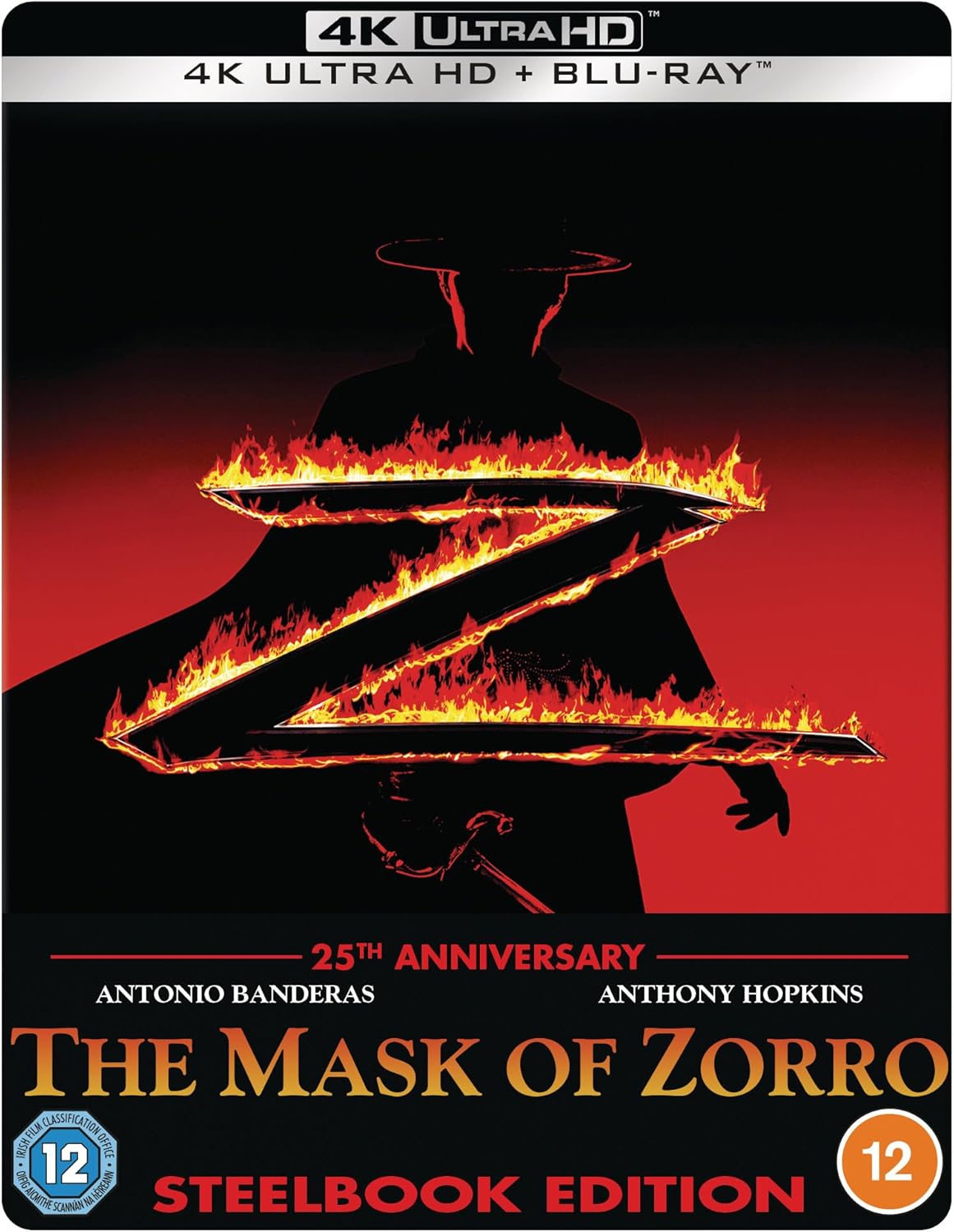 The Mask of Zorro" SteelBook cover with a fiery Zorro silhouette.
