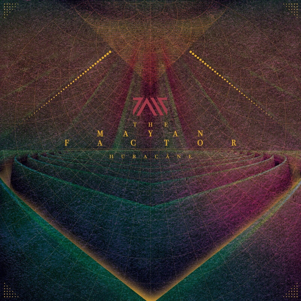 Vinyl record cover for “The Mayan Factor - Huracane” with abstract design.