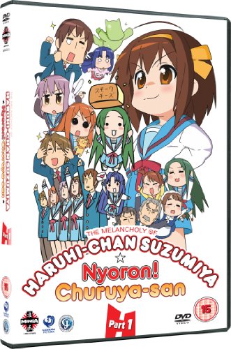 DVD cover featuring colorful anime characters, Haruhi Suzumiya prominent.