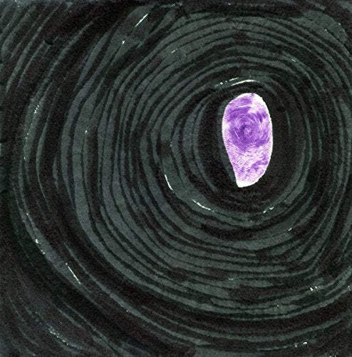 A purple fingerprint centered against a background of dark, hand-drawn concentric circles.