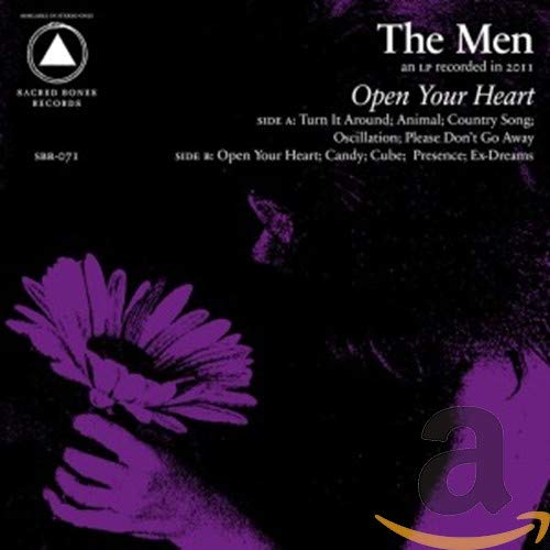 CD cover for "The Men - Open Your Heart" with purple floral design.