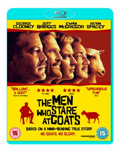 Blu-ray cover featuring four actors and a goat in profile against a yellow background.