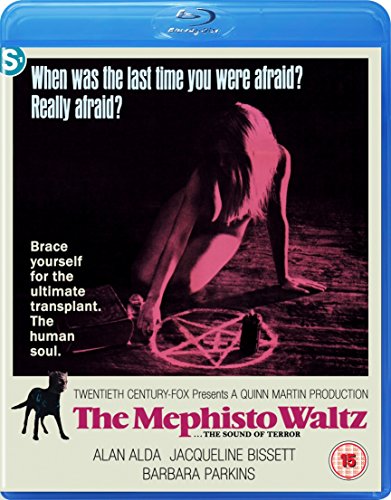 Blu-ray cover for horror film "The Mephisto Waltz" featuring a woman crawling.