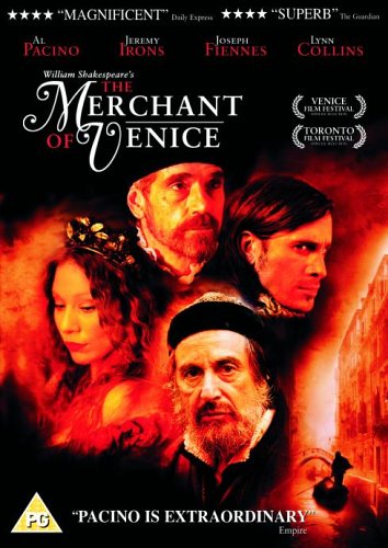 DVD cover for "The Merchant of Venice" featuring Al Pacino and Jeremy Irons.