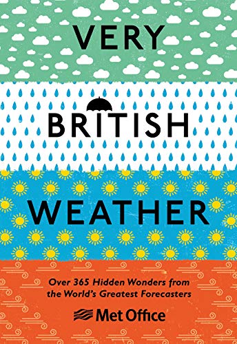 Book cover with horizontal stripes of clouds, rain, suns, and wind with black text.