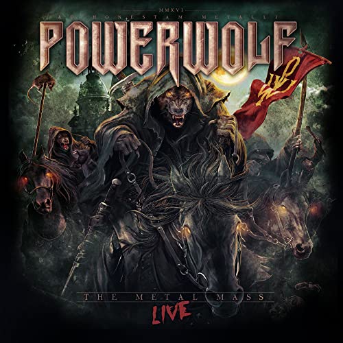 Powerwolf's "The Metal Mass Live" DVD cover featuring a wolf-headed rider.