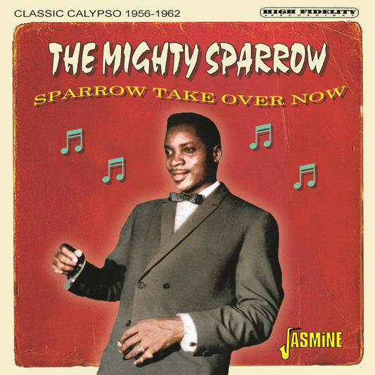 Album cover featuring portrait of The Mighty Sparrow, with musical notes.