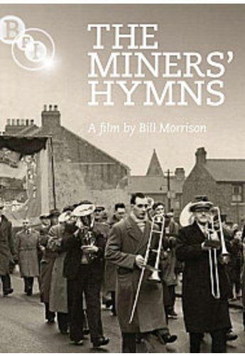 DVD cover for "The Miners' Hymns" featuring a brass band procession.