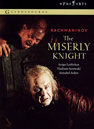 DVD cover for "The Miserly Knight" opera featuring two distressed men.
