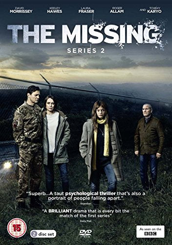 DVD cover for “The Missing” Series 2, featuring a cast photo and bleak landscape.