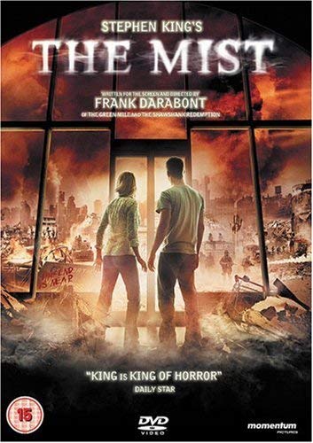 DVD cover for "The Mist" showing people looking into a foggy, destroyed city.