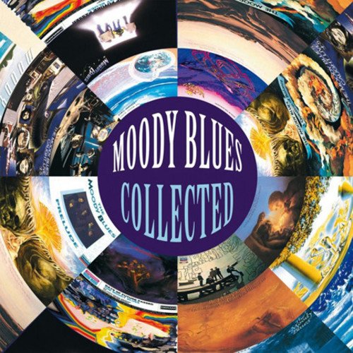 "Moody Blues Collected vinyl album cover with a purple circle and surrounding album art."