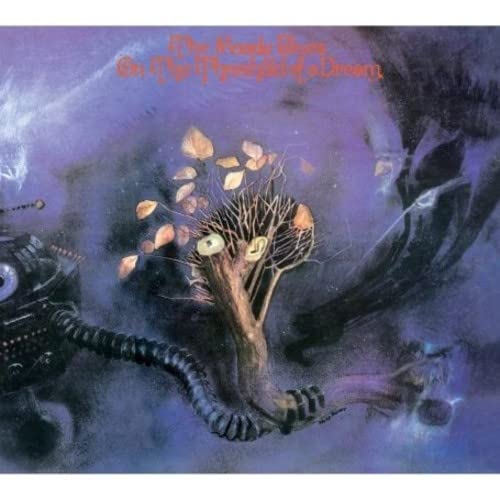 Surreal album cover art featuring a tree-like figure and robot against a purple background.