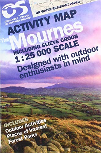 Detailed topographic map of the Mourne Mountains with landscape photography.