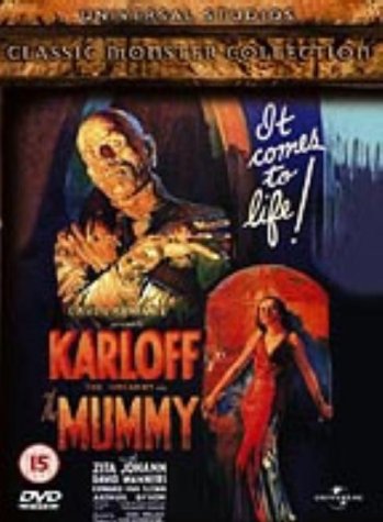 DVD cover of The Mummy featuring Boris Karloff as the mummy and a woman.