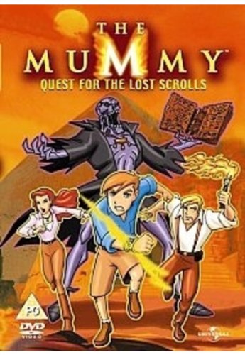 Animated DVD cover featuring a mummy and three characters against an orange desert background.