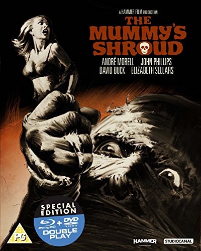 The Mummy's Shroud Blu-ray cover art featuring a screaming woman and a mummy's hand.