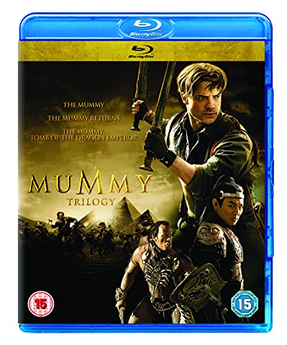 Blu-ray case cover for The Mummy Trilogy featuring Brendan Fraser and other film characters.