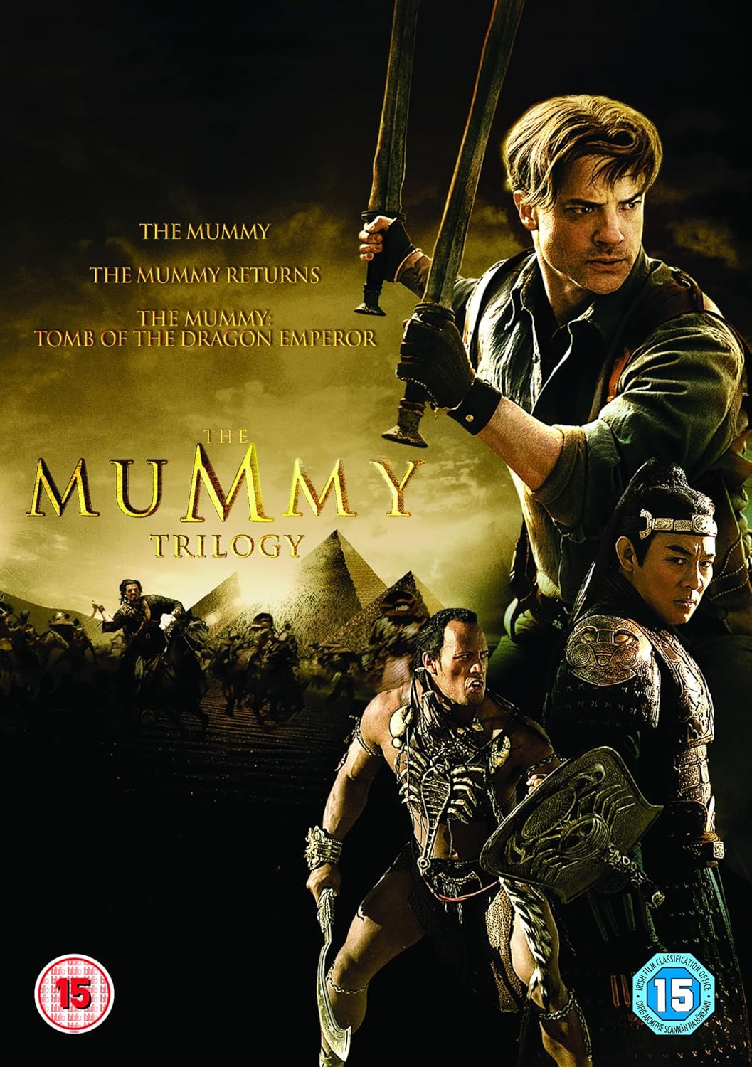 DVD cover for "The Mummy Trilogy" featuring Brendan Fraser and Rachel Weisz.