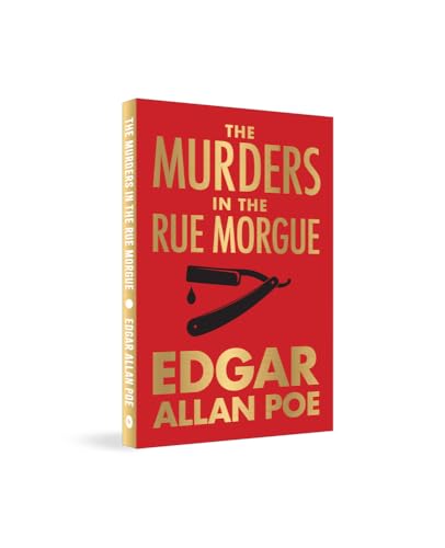 Red book cover titled The Murders in the Rue Morgue by Edgar Allan Poe.