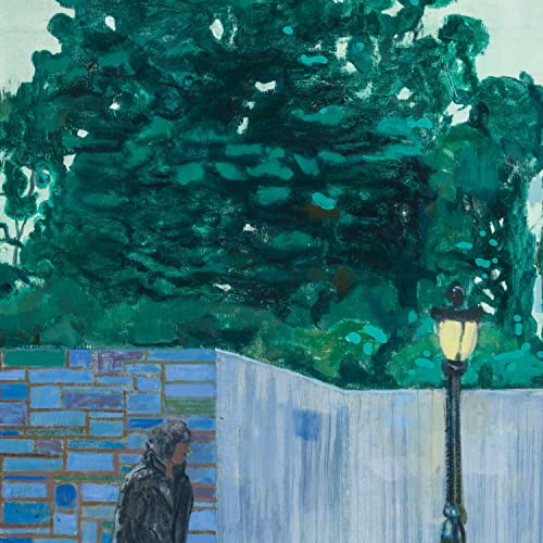 Painted album cover featuring a person near a wall and lamppost.