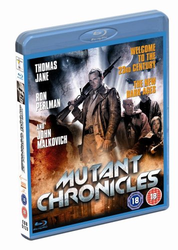 Blu-ray case for "Mutant Chronicles" featuring a man with a gun.
