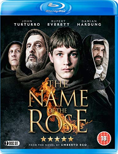 "The Name of the Rose" Blu-ray case with four hooded figures and gold title.